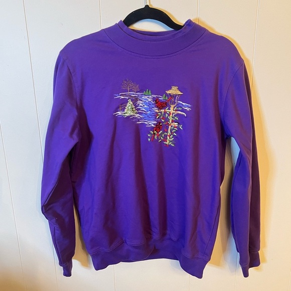 Vintage Nikki Purple Embroidered Christmas Cardinal Sweatshirt - Picture 1 of 5